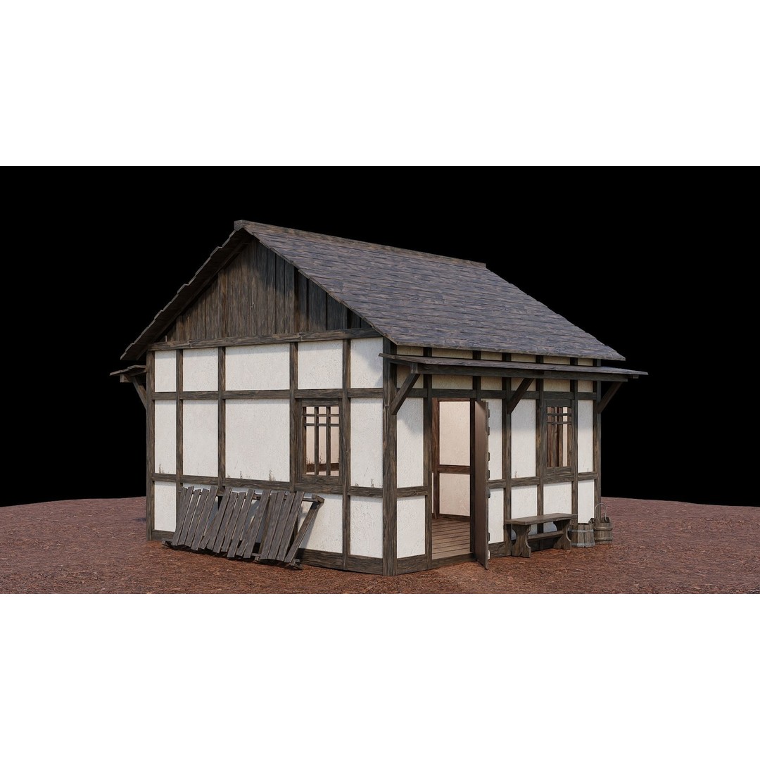 Medieval Village Houses 3D Model – Low-Poly Game Ready, FBX, OBJ - View 60