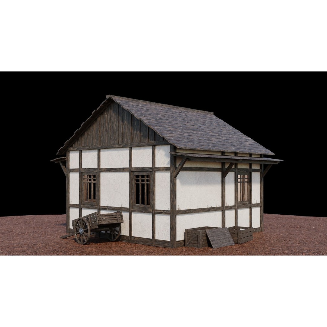 Medieval Village Houses 3D Model – Low-Poly Game Ready, FBX, OBJ - View 61