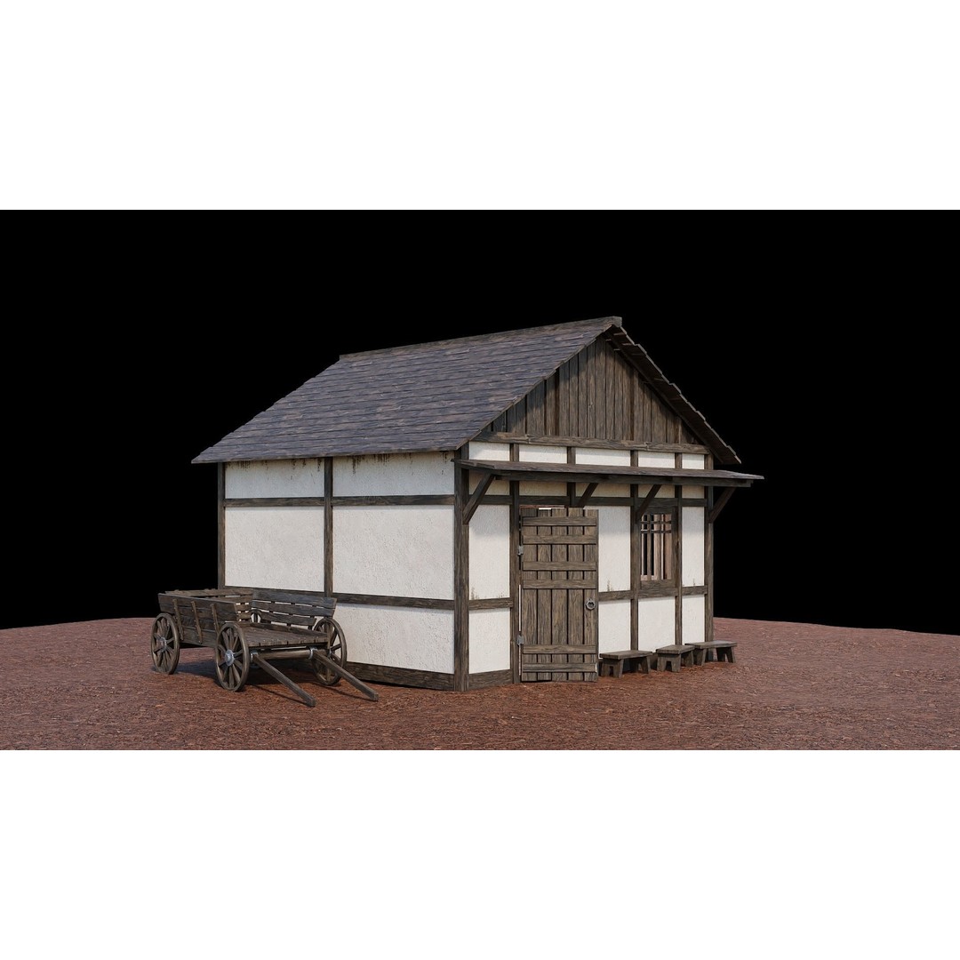 Medieval Village Houses 3D Model – Low-Poly Game Ready, FBX, OBJ - View 62