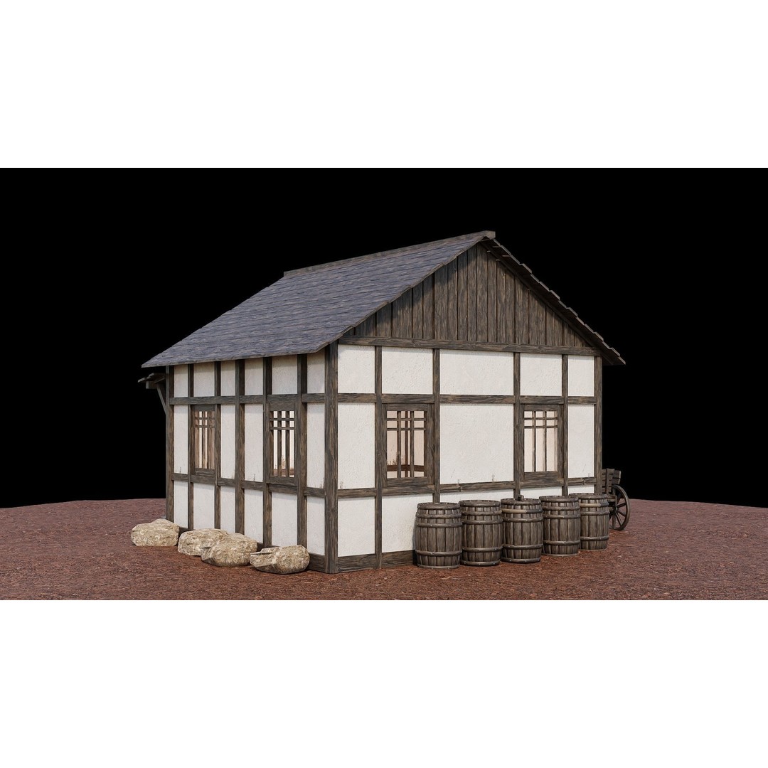 Medieval Village Houses 3D Model – Low-Poly Game Ready, FBX, OBJ - View 63