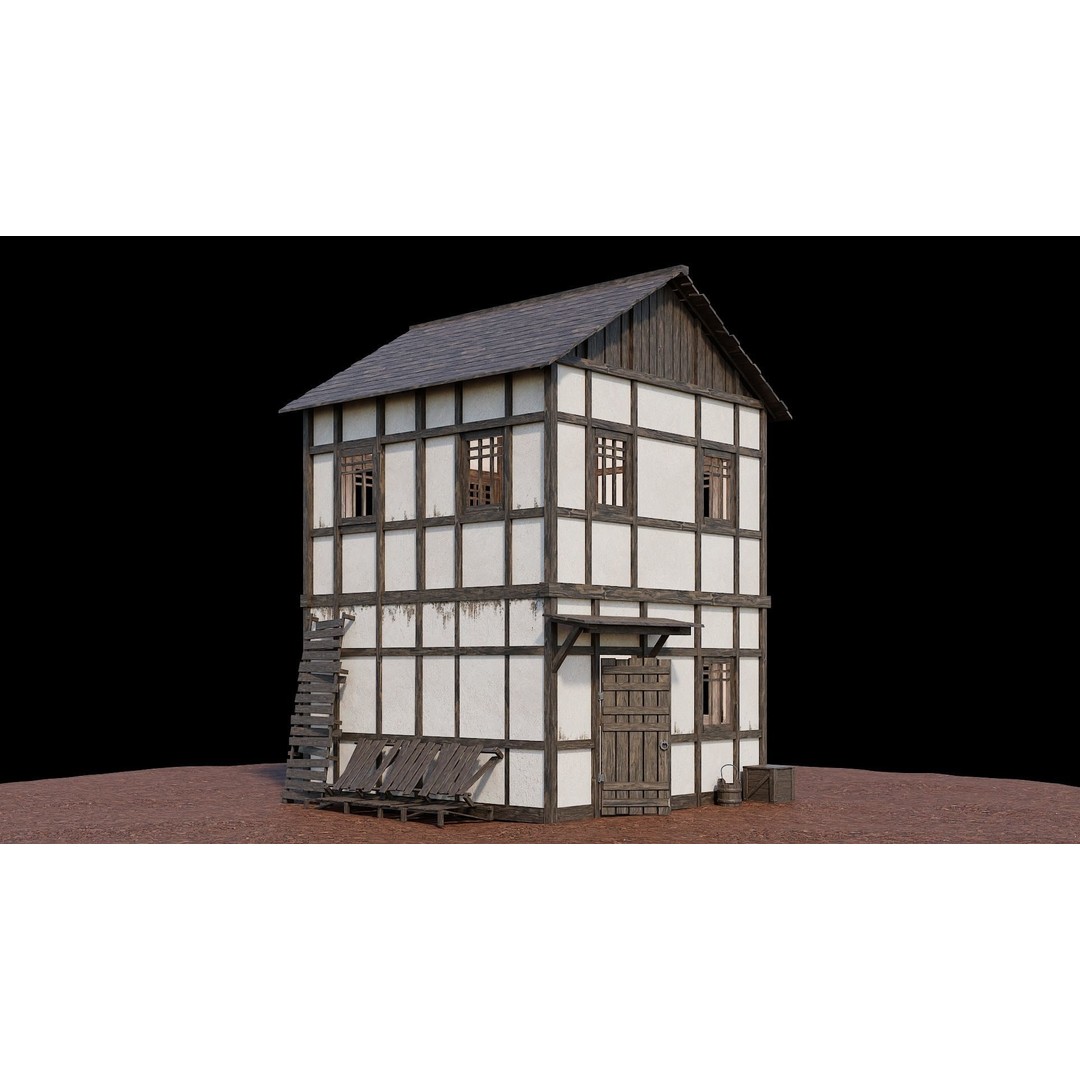 Medieval Village Houses 3D Model – Low-Poly Game Ready, FBX, OBJ - View 64