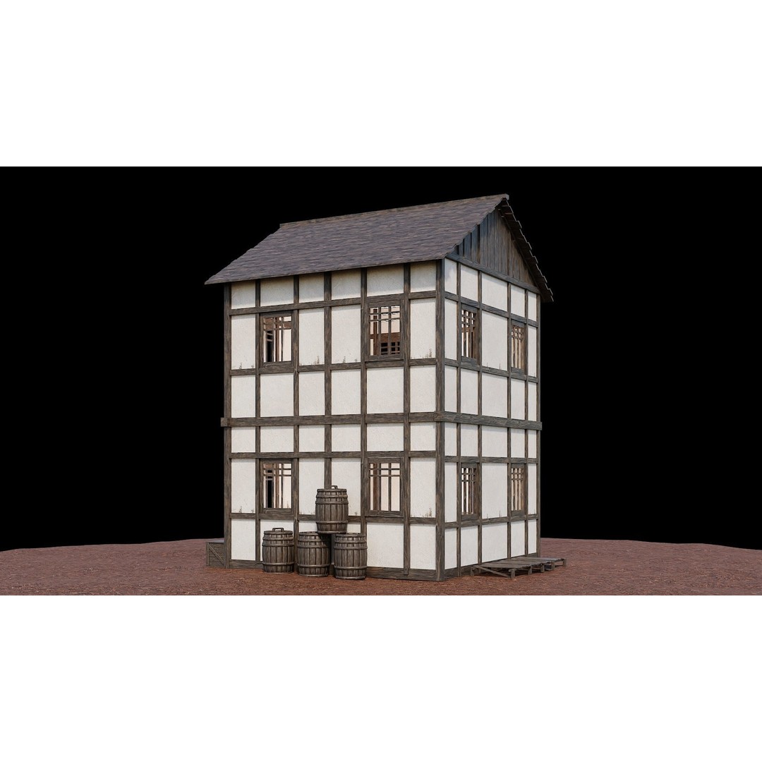 Medieval Village Houses 3D Model – Low-Poly Game Ready, FBX, OBJ - View 65