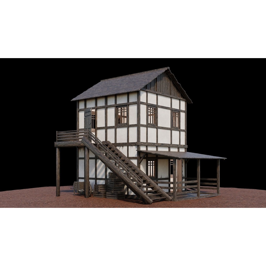 Medieval Village Houses 3D Model – Low-Poly Game Ready, FBX, OBJ - View 66