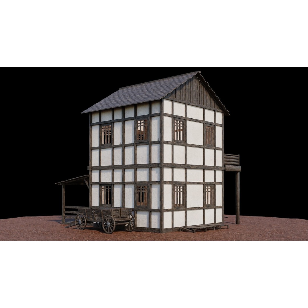 Medieval Village Houses 3D Model – Low-Poly Game Ready, FBX, OBJ - View 67