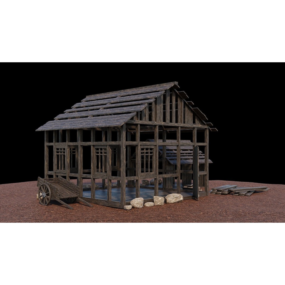 Medieval Village Houses 3D Model – Low-Poly Game Ready, FBX, OBJ - View 68