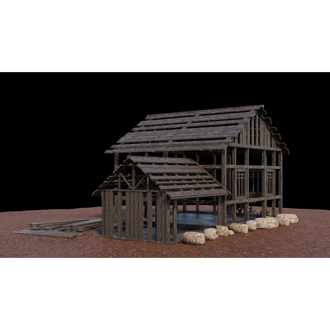 Medieval Village Houses 3D Model – Low-Poly Game Ready, FBX, OBJ - View 69