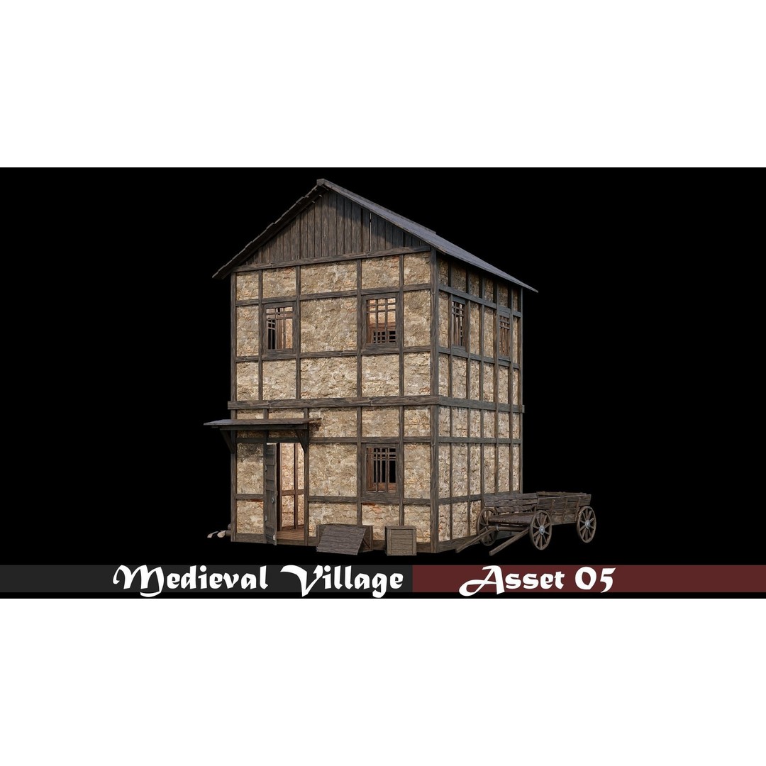 Medieval Village Houses 3D Model – Low-Poly Game Ready, FBX, OBJ - View 7