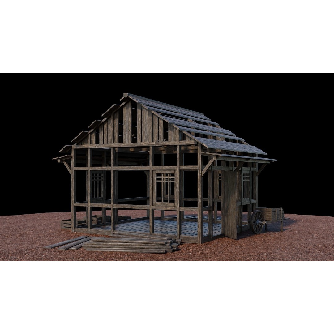 Medieval Village Houses 3D Model – Low-Poly Game Ready, FBX, OBJ - View 70