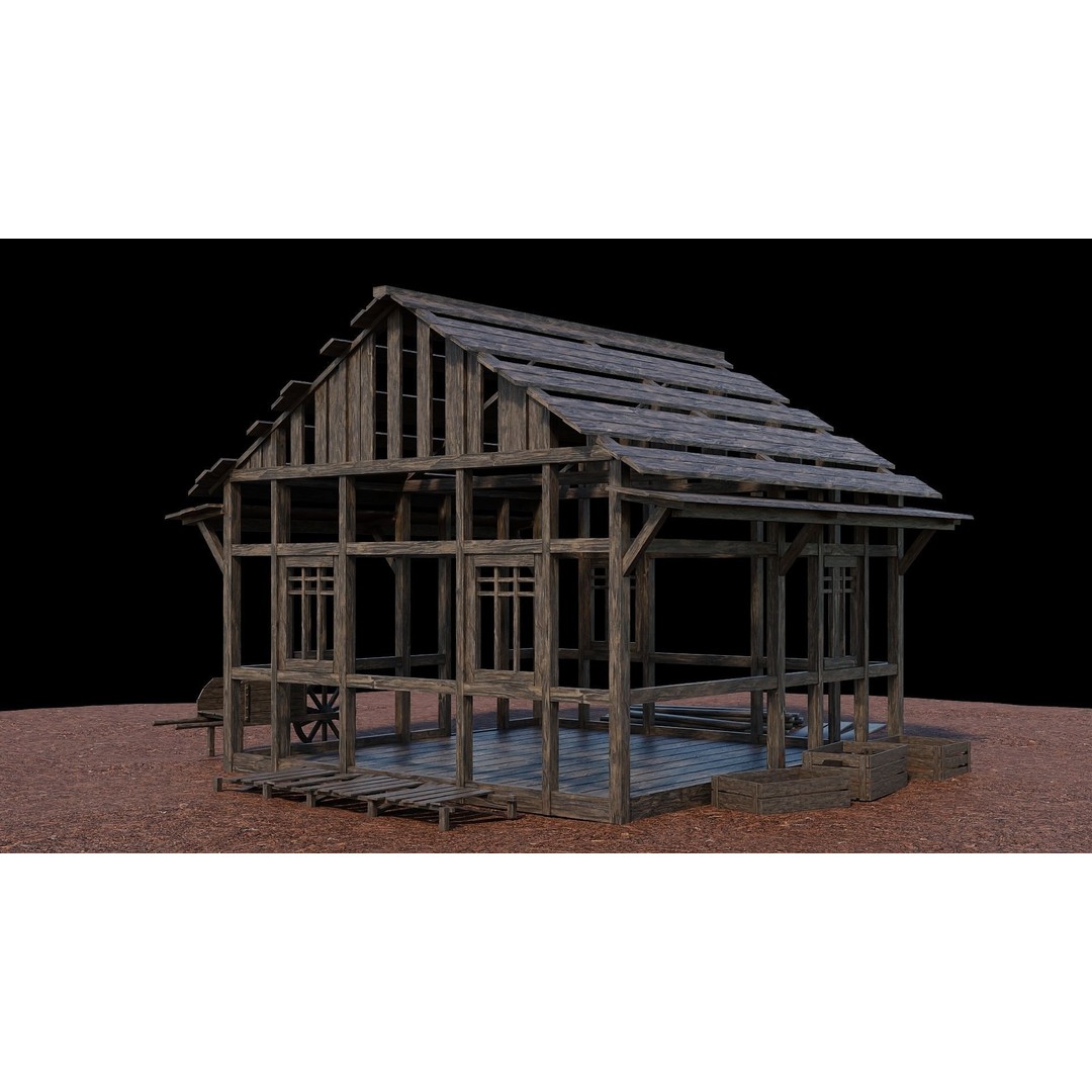 Medieval Village Houses 3D Model – Low-Poly Game Ready, FBX, OBJ - View 71