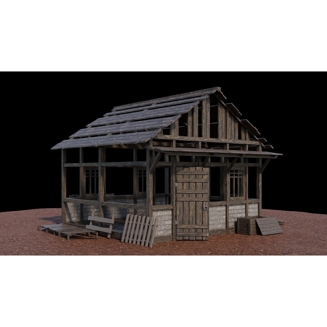 Medieval Village Houses 3D Model – Low-Poly Game Ready, FBX, OBJ - View 72