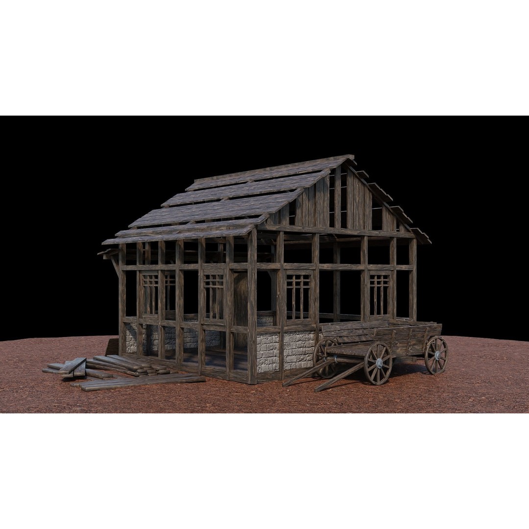 Medieval Village Houses 3D Model – Low-Poly Game Ready, FBX, OBJ - View 73
