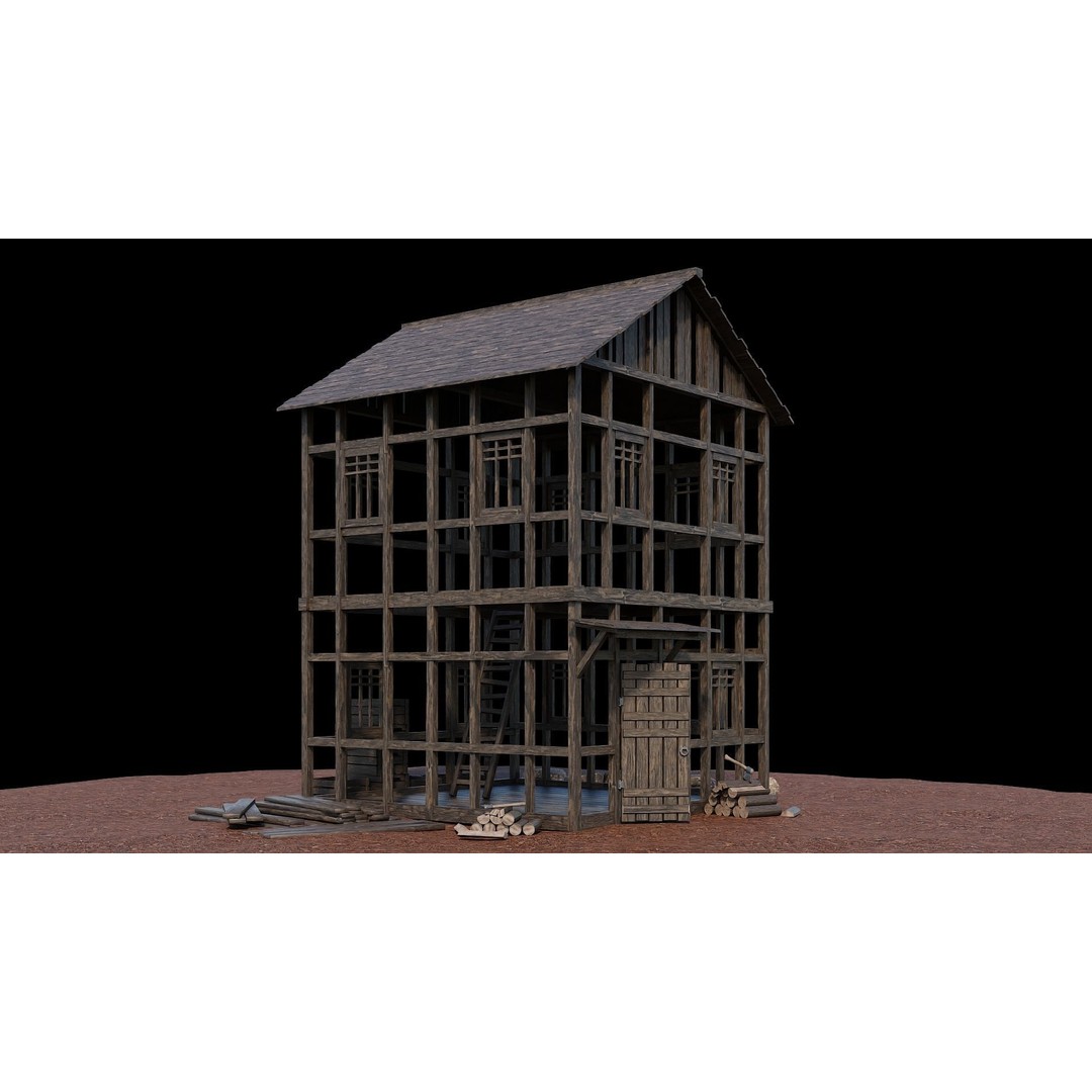 Medieval Village Houses 3D Model – Low-Poly Game Ready, FBX, OBJ - View 74