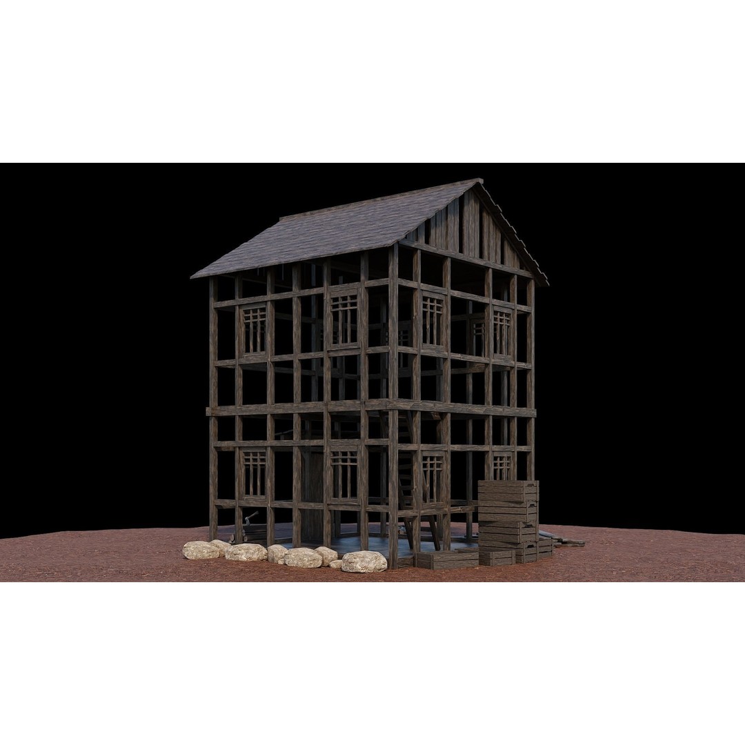 Medieval Village Houses 3D Model – Low-Poly Game Ready, FBX, OBJ - View 75