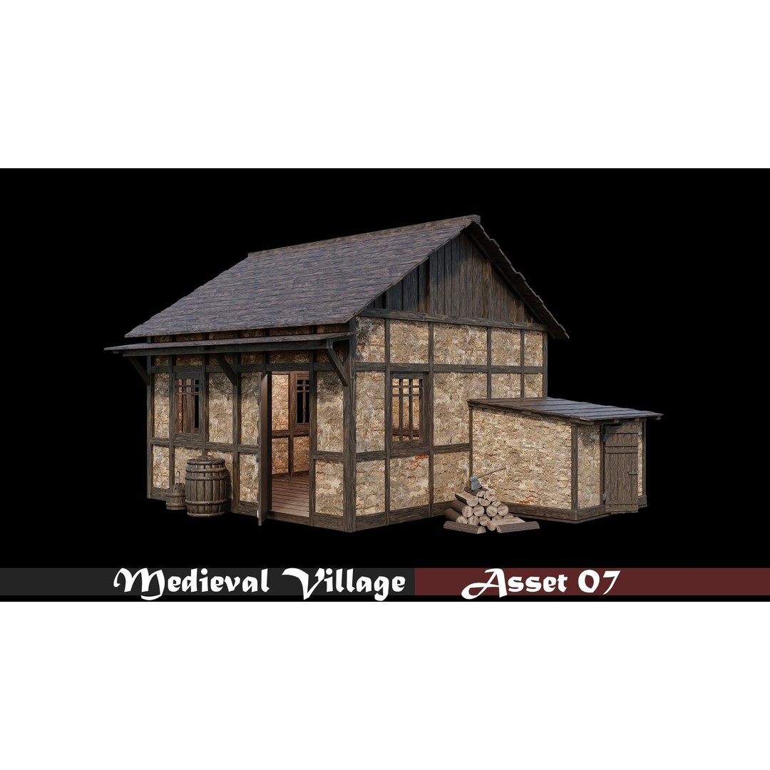 Medieval Village Houses 3D Model – Low-Poly Game Ready, FBX, OBJ - View 9