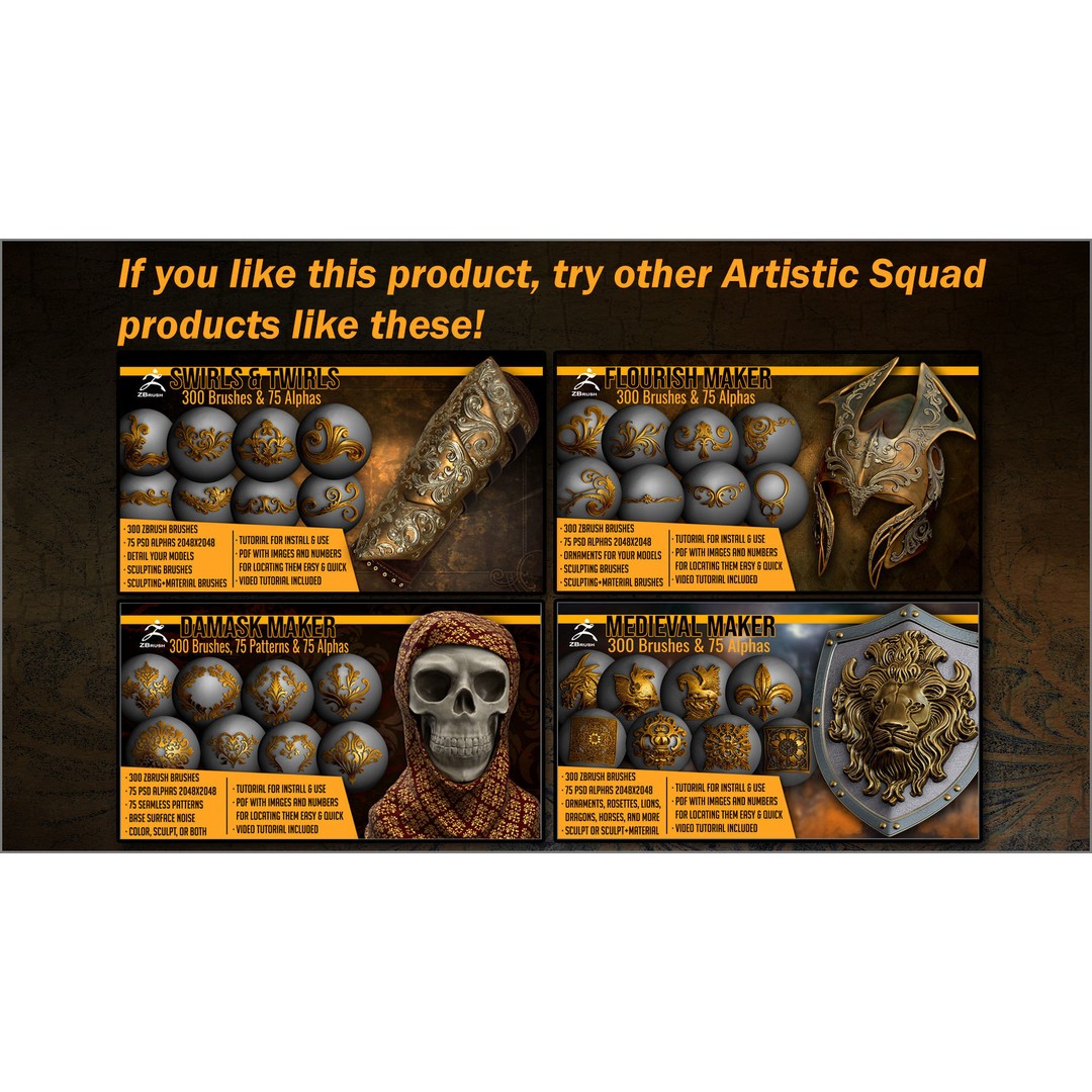 Filigree Maker 300 ZBrush Brushes – Ornate Detail Tools, Alphas & Tutorials