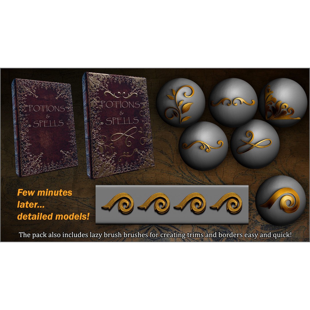 Filigree Maker 300 ZBrush Brushes – Ornate Detail Tools, Alphas & Tutorials - View 3