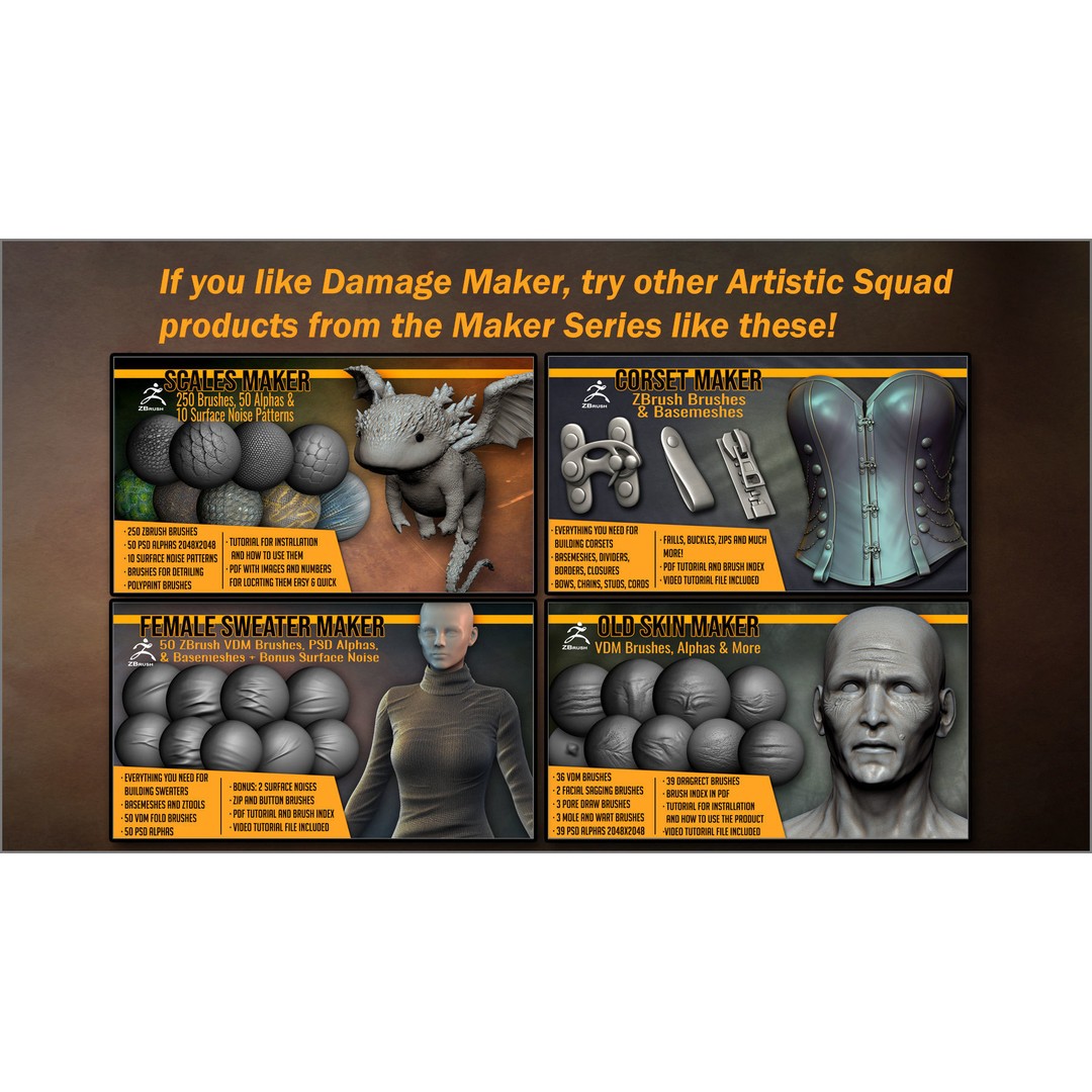 Damage Maker 3D Model – Sculpting Brushes for ZBrush & Blender