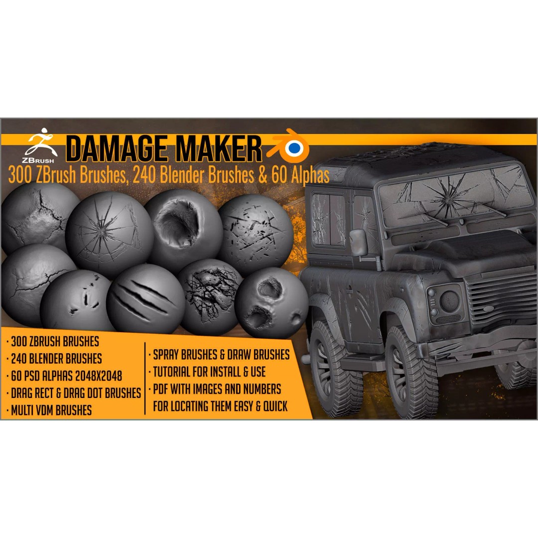 Damage Maker 3D Model – Sculpting Brushes for ZBrush & Blender - View 2
