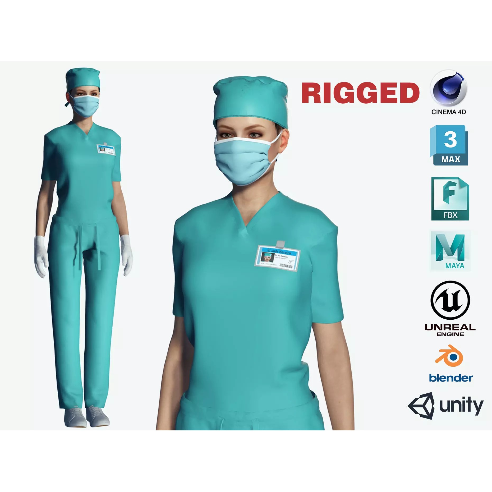 Female Surgeon - Low-Poly Game-Ready 3D Model - View 2