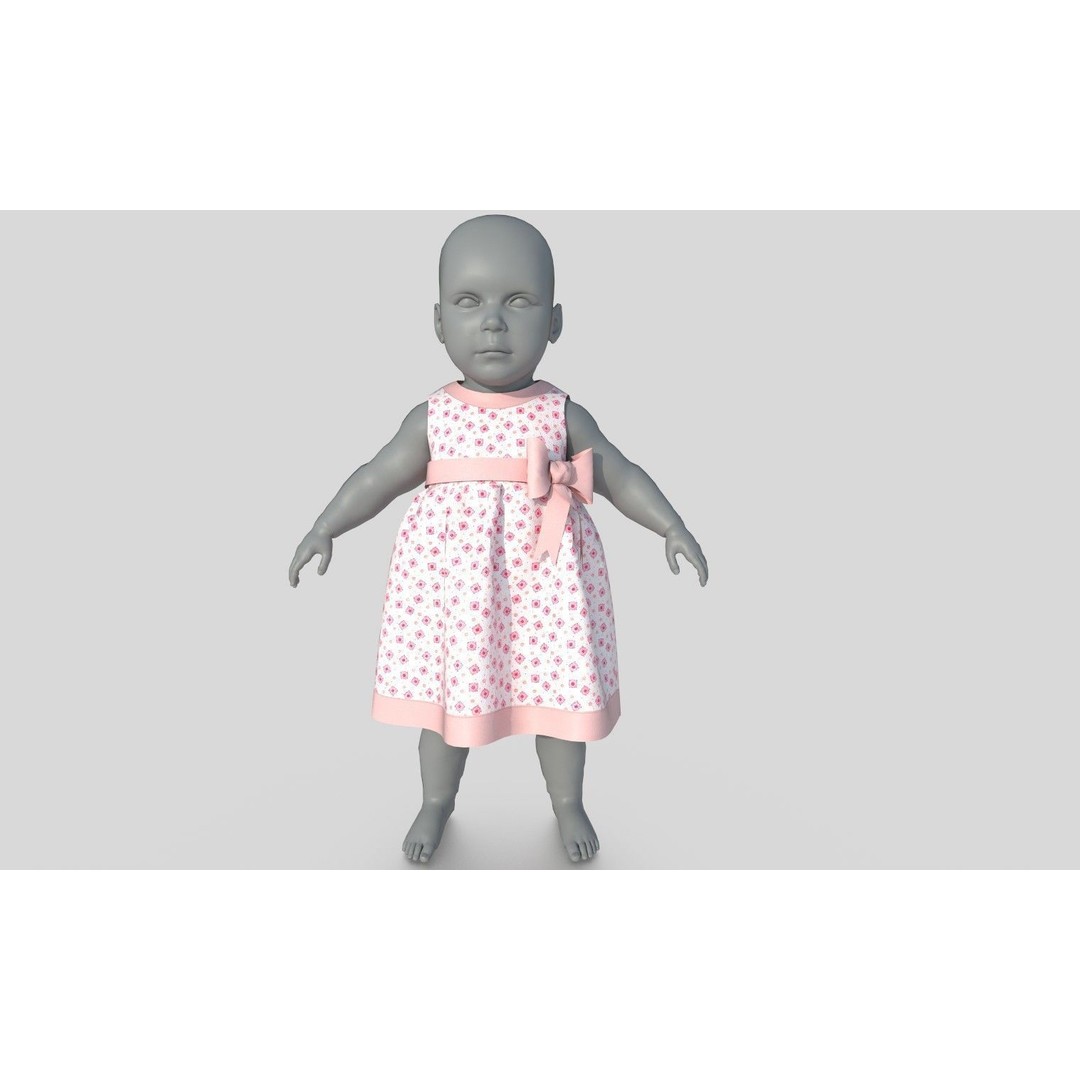 Bebe Dress 3D Model – Low Poly Fashion Asset, FBX, OBJ, PBR - View 3