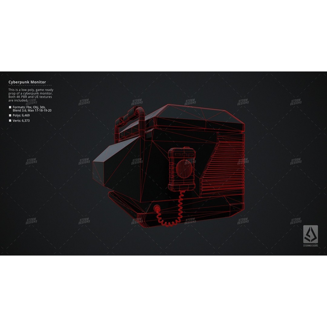 Cyberpunk Monitor 3D Model – Low Poly PBR Game Asset, FBX