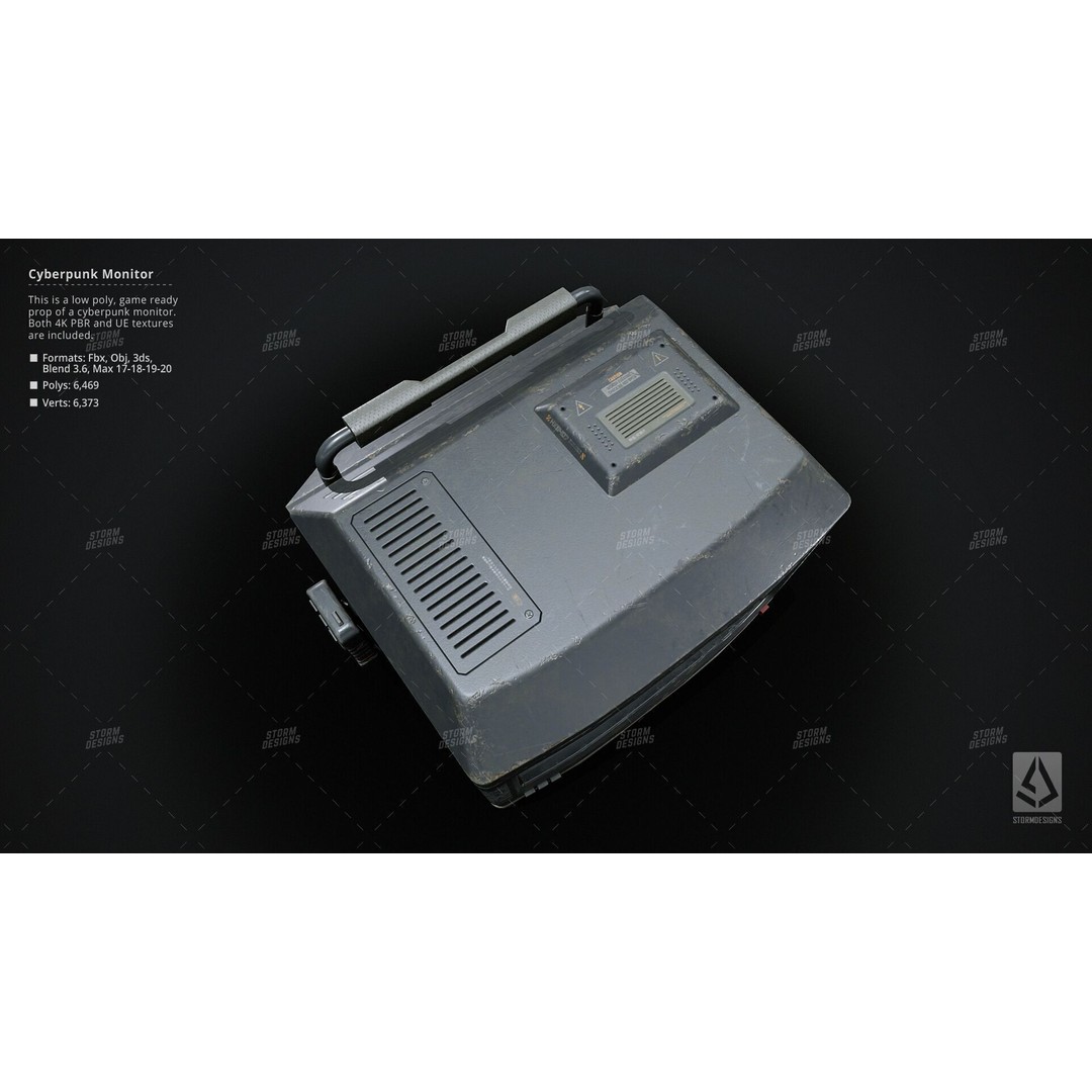 Cyberpunk Monitor 3D Model – Low Poly PBR Game Asset, FBX - View 10