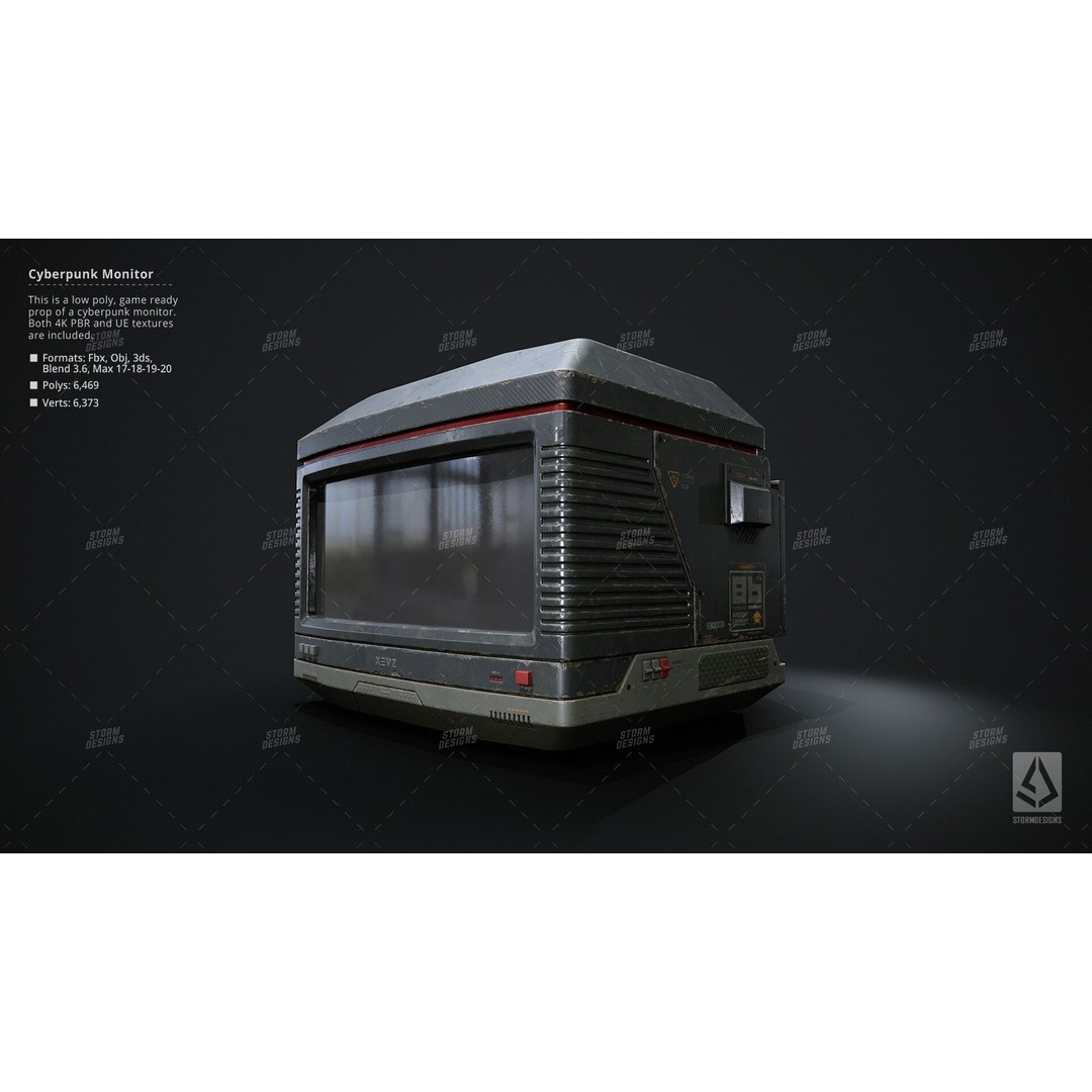 Cyberpunk Monitor 3D Model – Low Poly PBR Game Asset, FBX - View 3