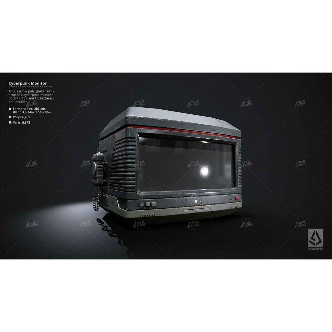 Cyberpunk Monitor 3D Model – Low Poly PBR Game Asset, FBX - View 9