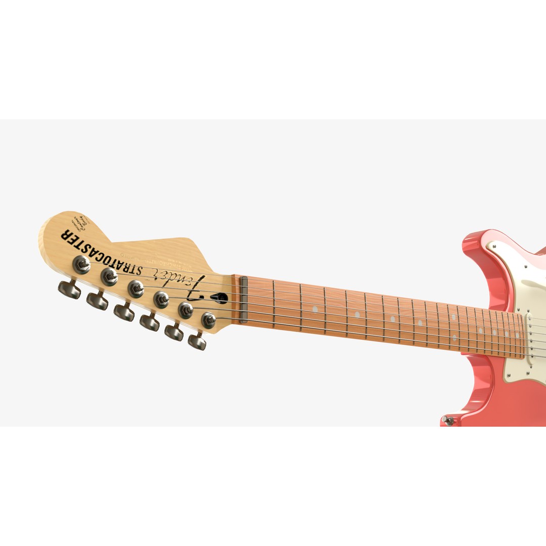 Red Electric Guitar 3D Model – PBR Fender Stratocaster with Case, FBX - View 11
