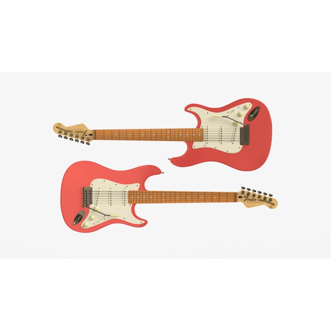 Red Electric Guitar 3D Model – PBR Fender Stratocaster with Case, FBX - View 3