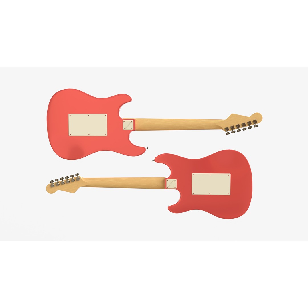 Red Electric Guitar 3D Model – PBR Fender Stratocaster with Case, FBX - View 6