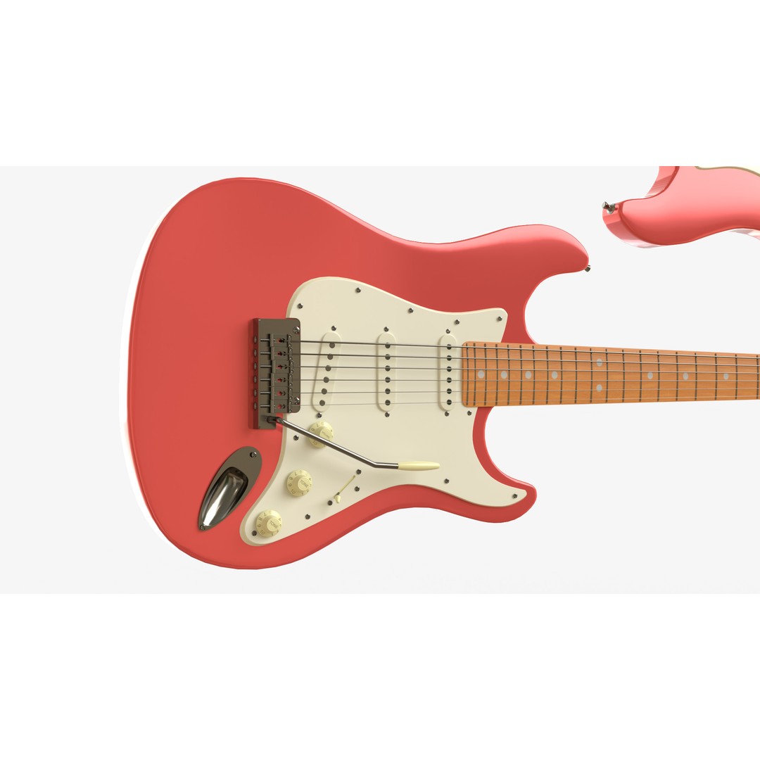 Red Electric Guitar 3D Model – PBR Fender Stratocaster with Case, FBX - View 7