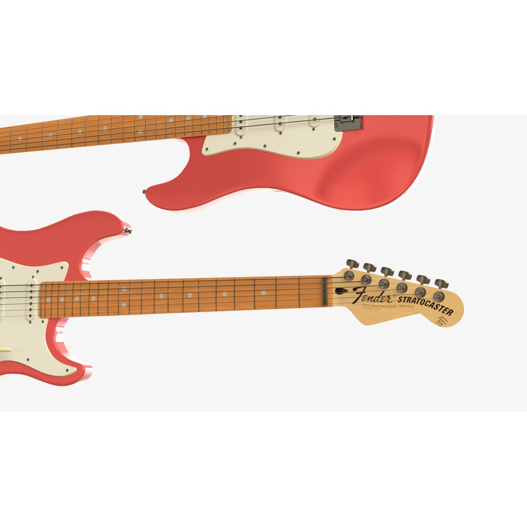 Red Electric Guitar 3D Model – PBR Fender Stratocaster with Case, FBX - View 8