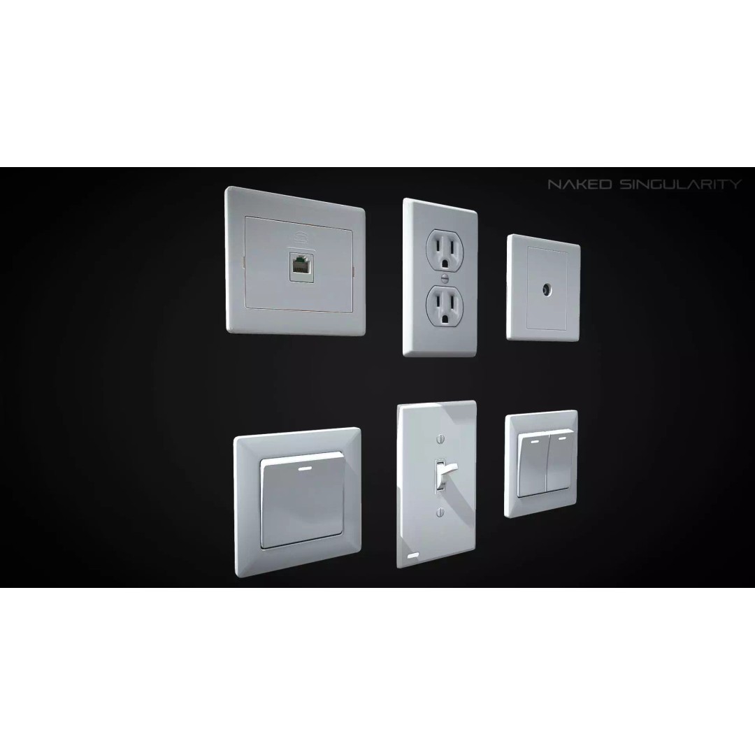 Electrical Outlet Switch Pack 3D Model – Low Poly Game Asset, FBX - View 2