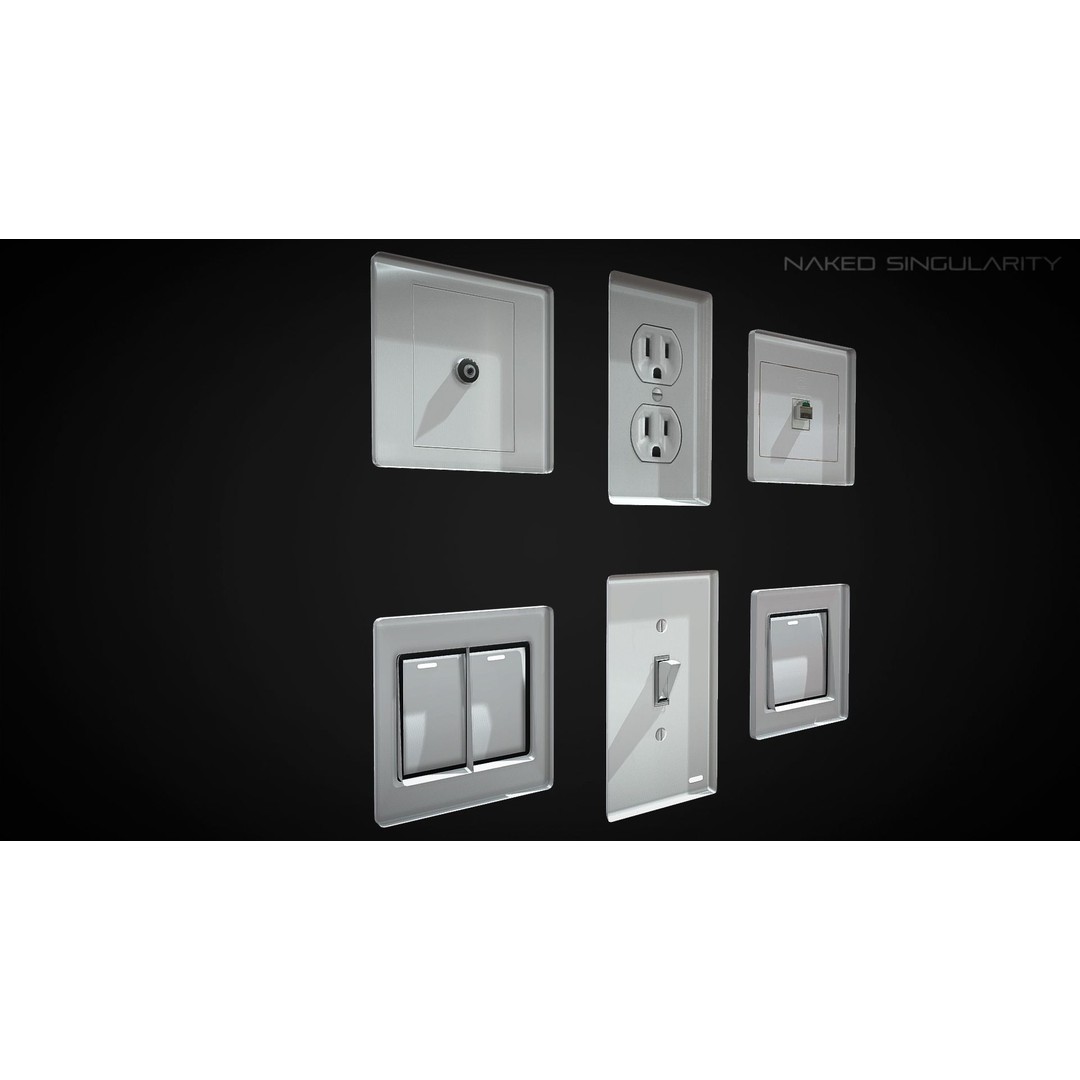 Electrical Outlet Switch Pack 3D Model – Low Poly Game Asset, FBX - View 9