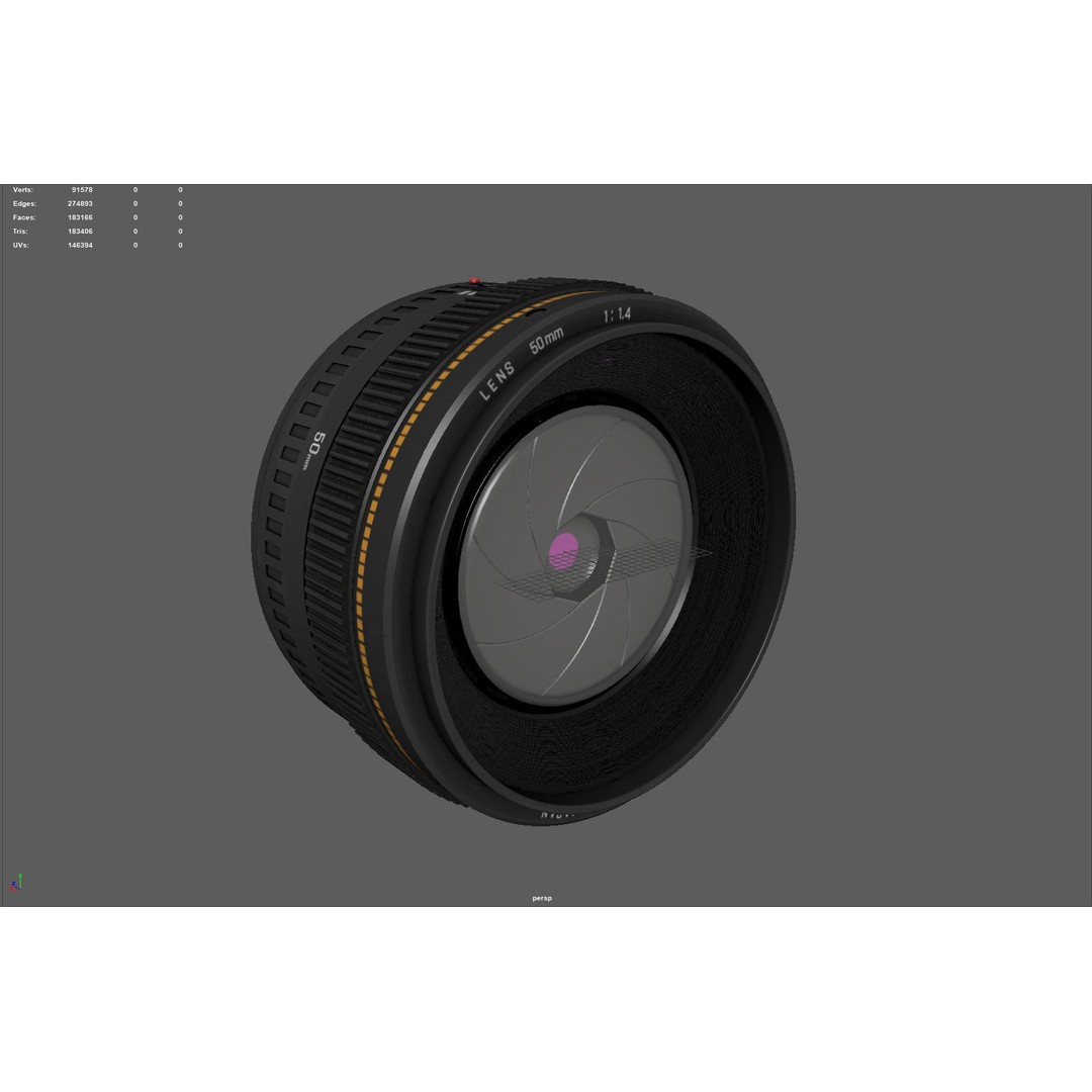 Realistic 50mm Camera Lens 3D Model – PBR Textures, Multiple Formats - View 4