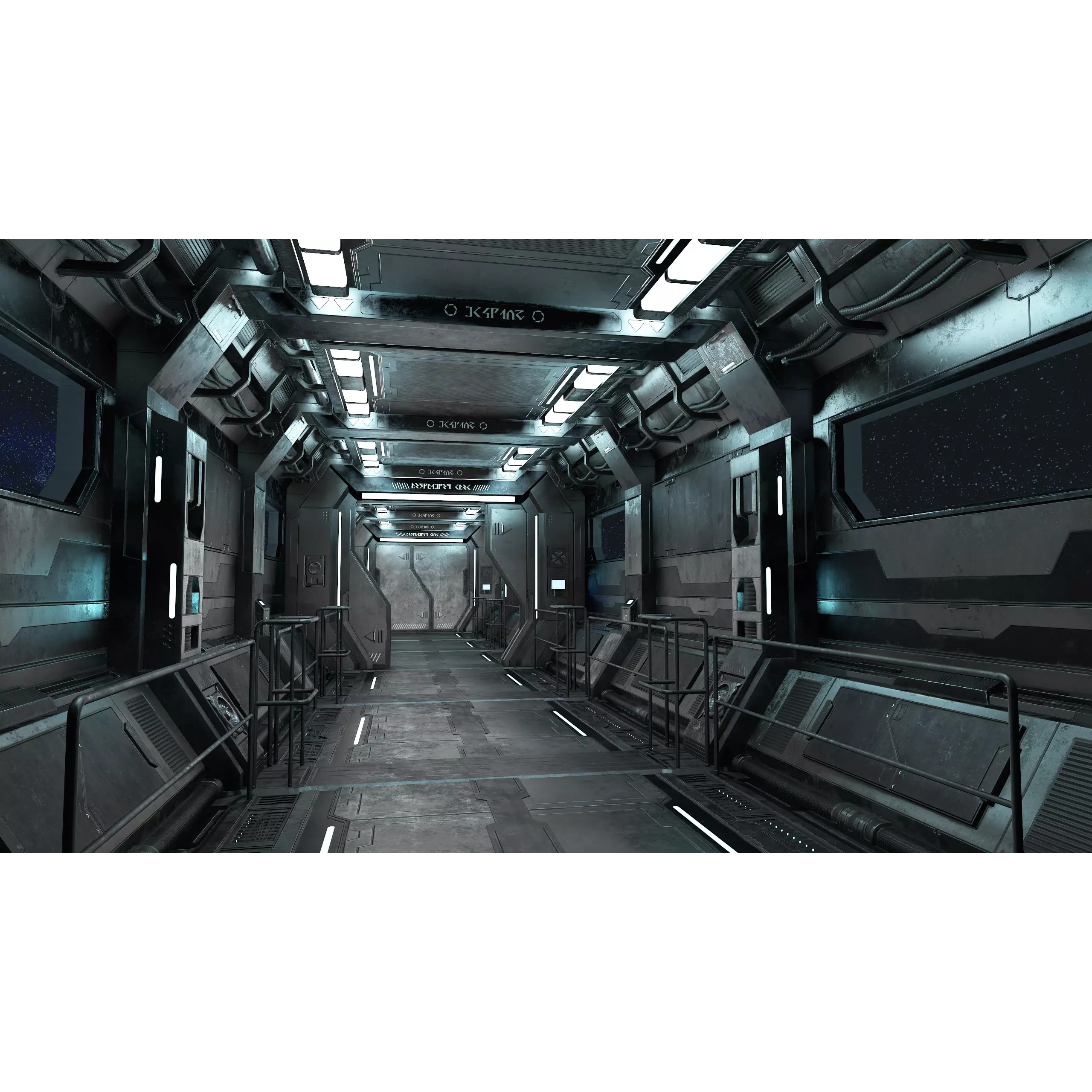 Sci-Fi Modular Corridor with Door - Low-Poly Game-Ready 3D Model - View 2