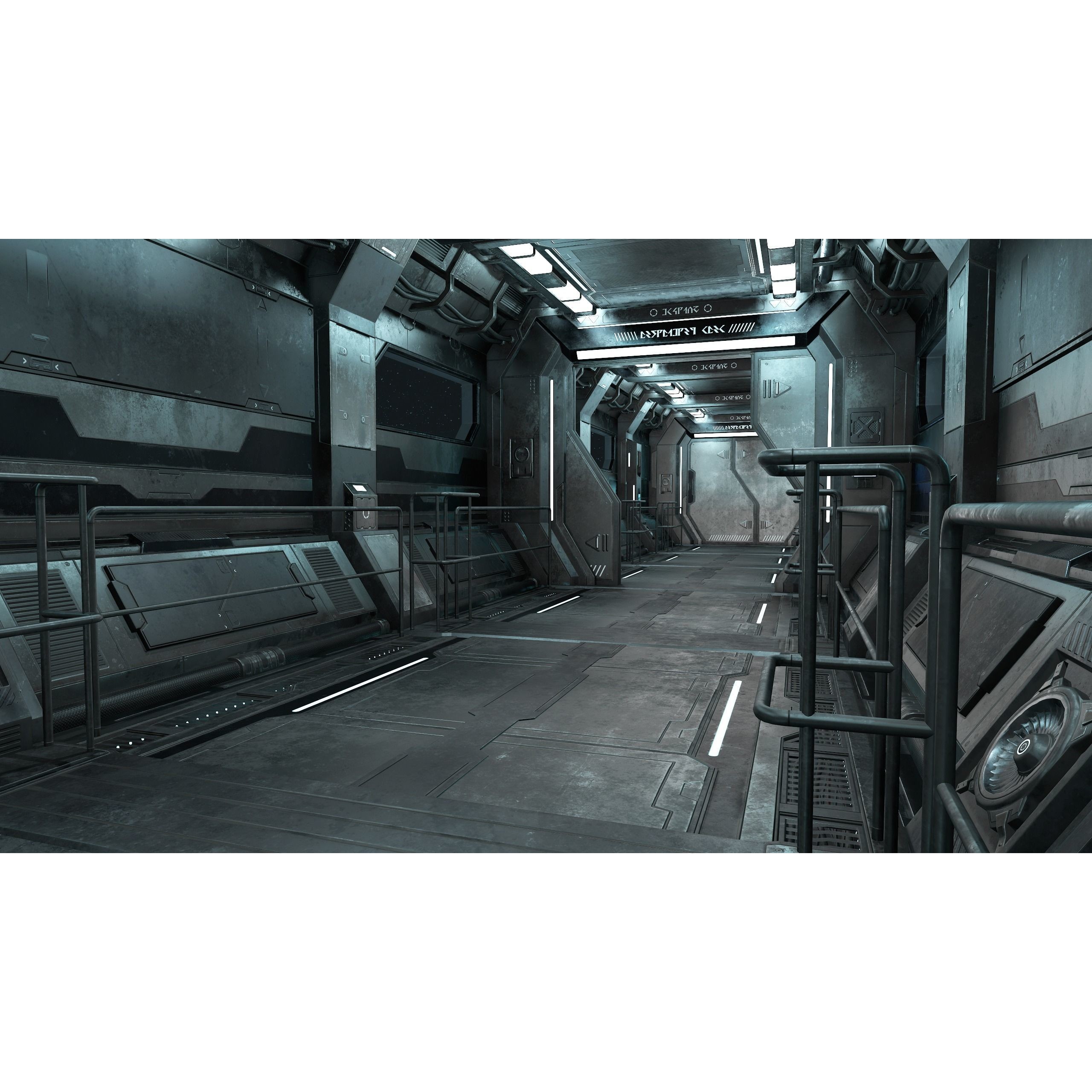 Sci-Fi Modular Corridor with Door - Low-Poly Game-Ready 3D Model - View 3