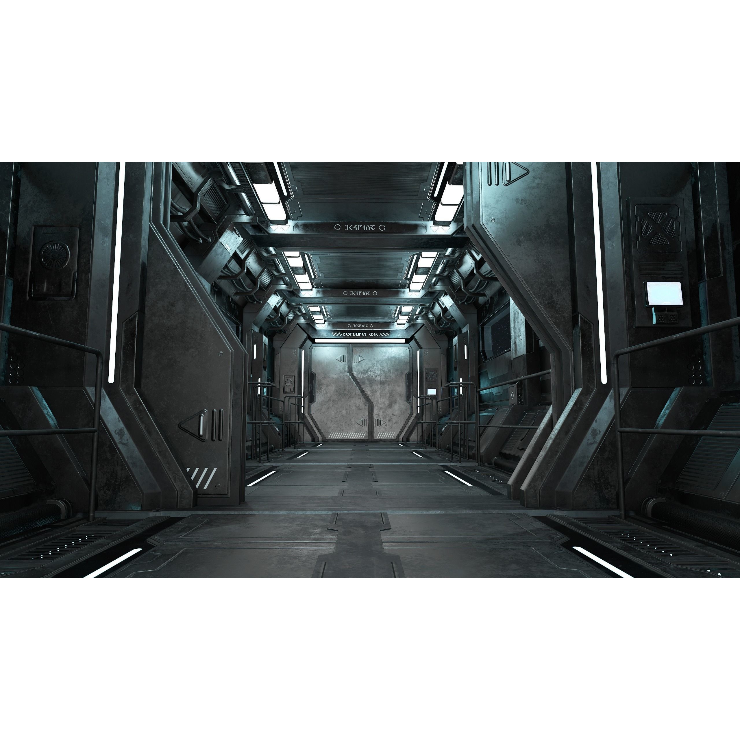 Sci-Fi Modular Corridor with Door - Low-Poly Game-Ready 3D Model - View 4