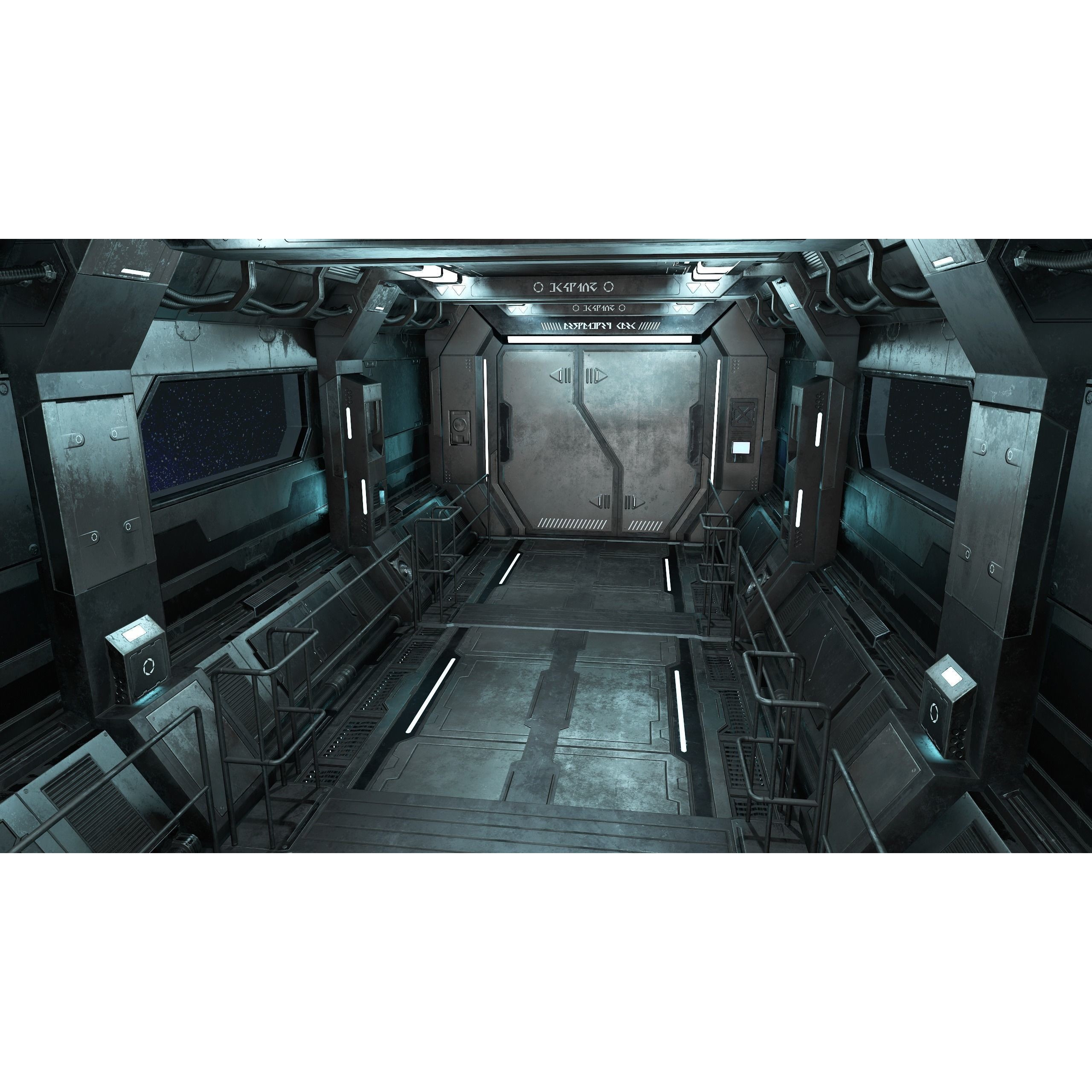 Sci-Fi Modular Corridor with Door - Low-Poly Game-Ready 3D Model - View 5
