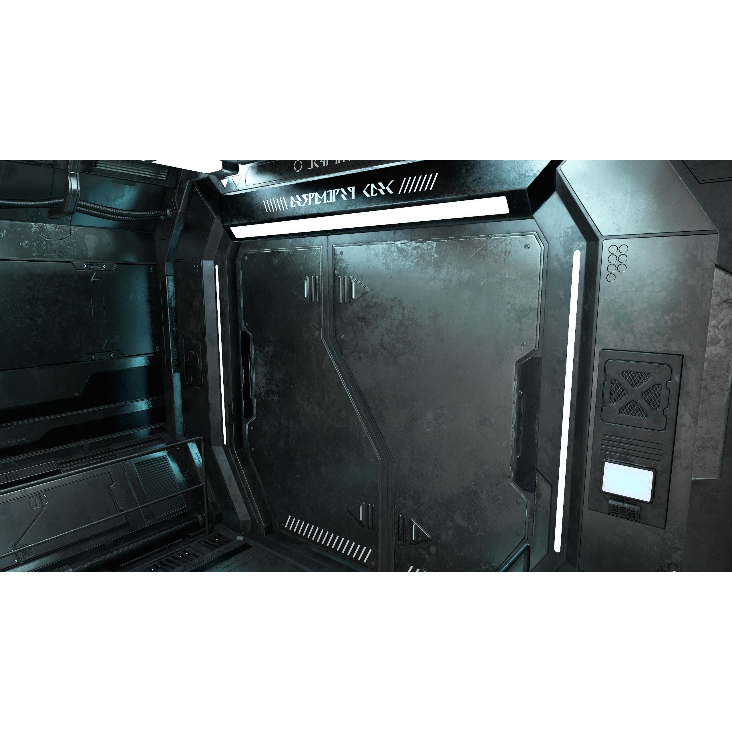 Sci-Fi Modular Corridor with Door - Low-Poly Game-Ready 3D Model - View 6