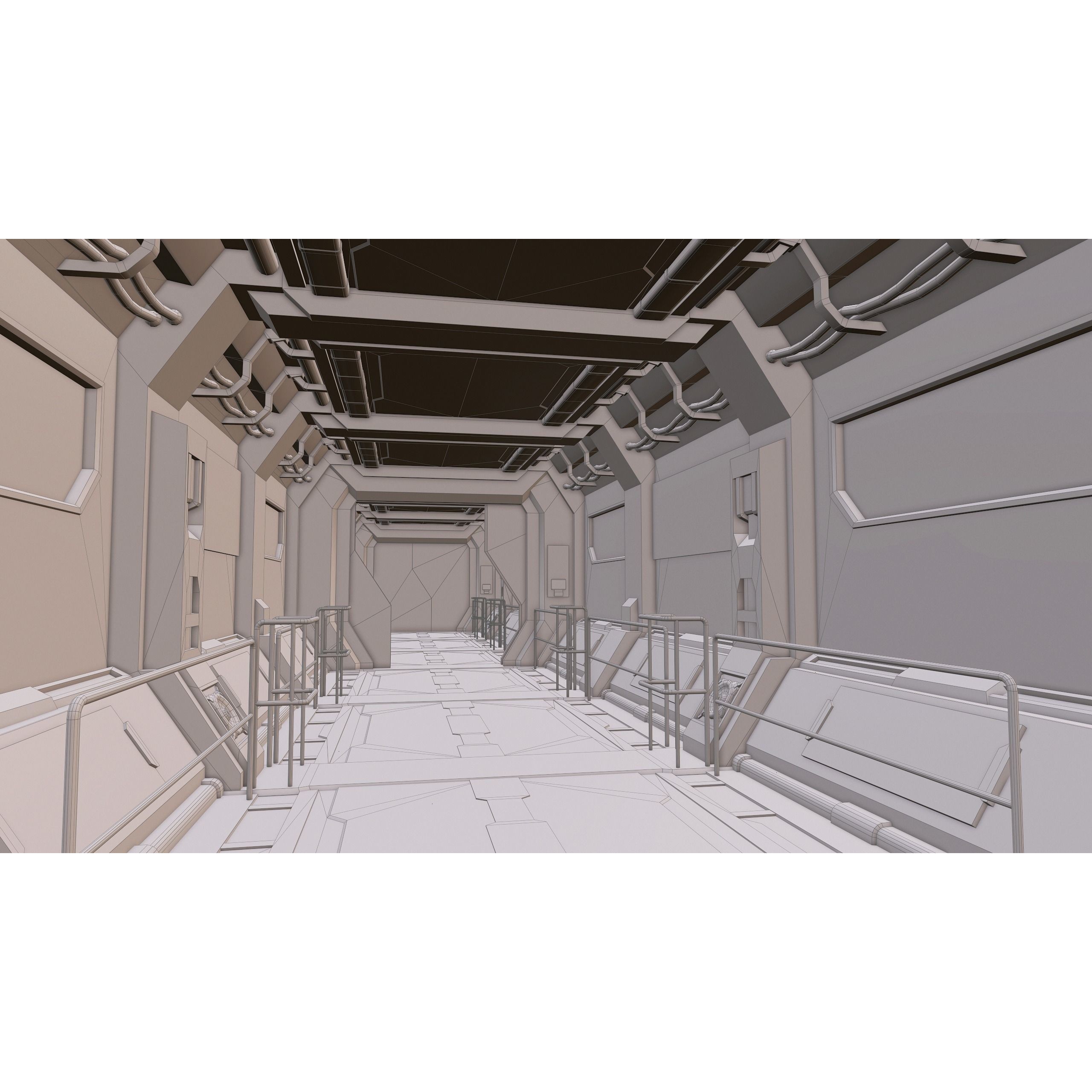 Sci-Fi Modular Corridor with Door - Low-Poly Game-Ready 3D Model - View 7