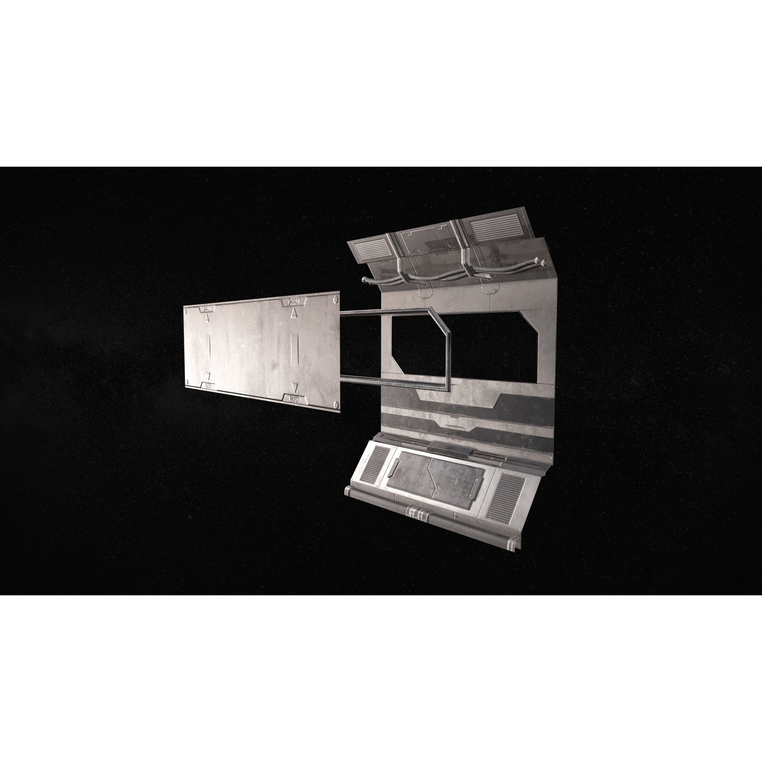 Sci-Fi Modular Corridor with Door - Low-Poly Game-Ready 3D Model - View 9