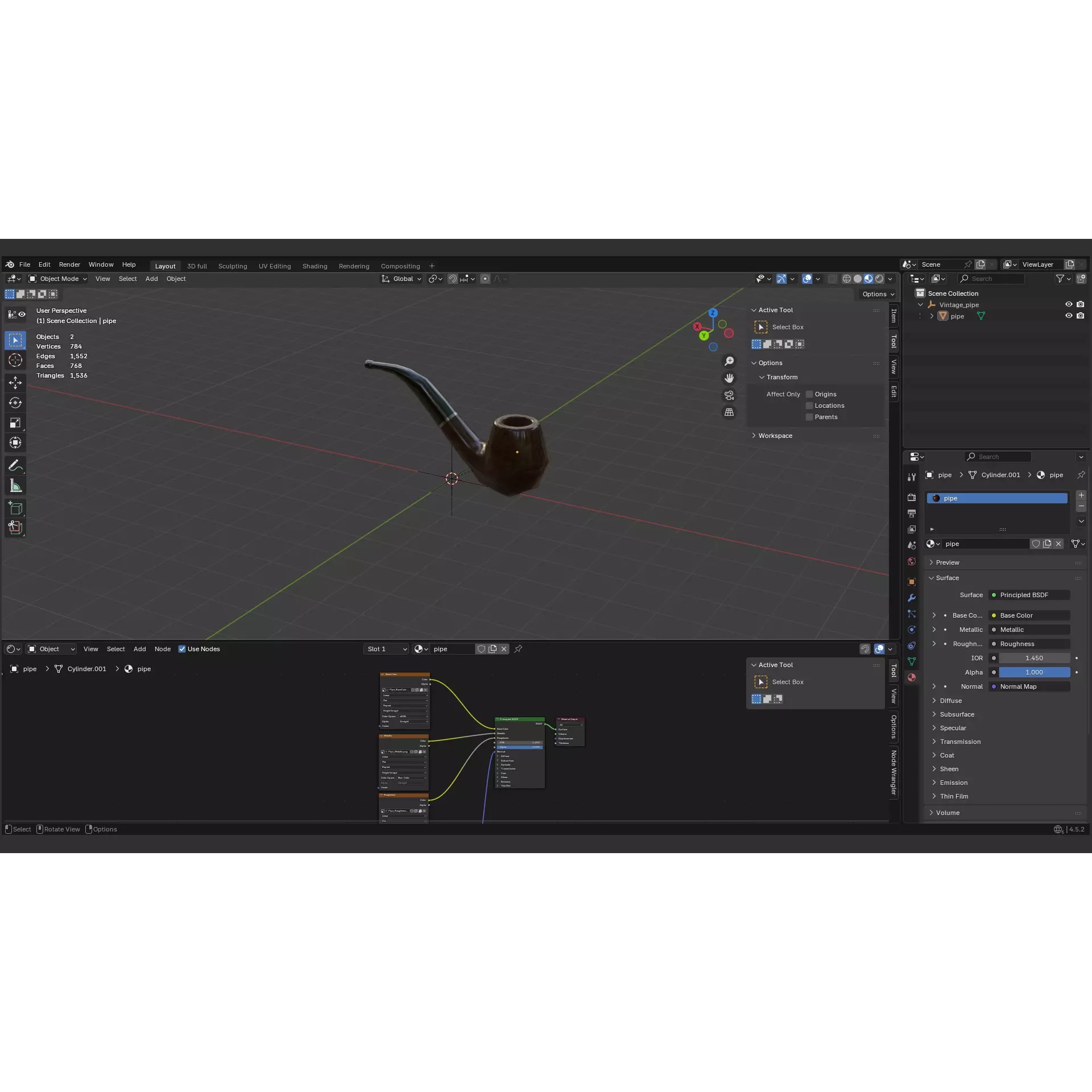Vintage Tobacco Pipe - Low-Poly Game-Ready 3D Model