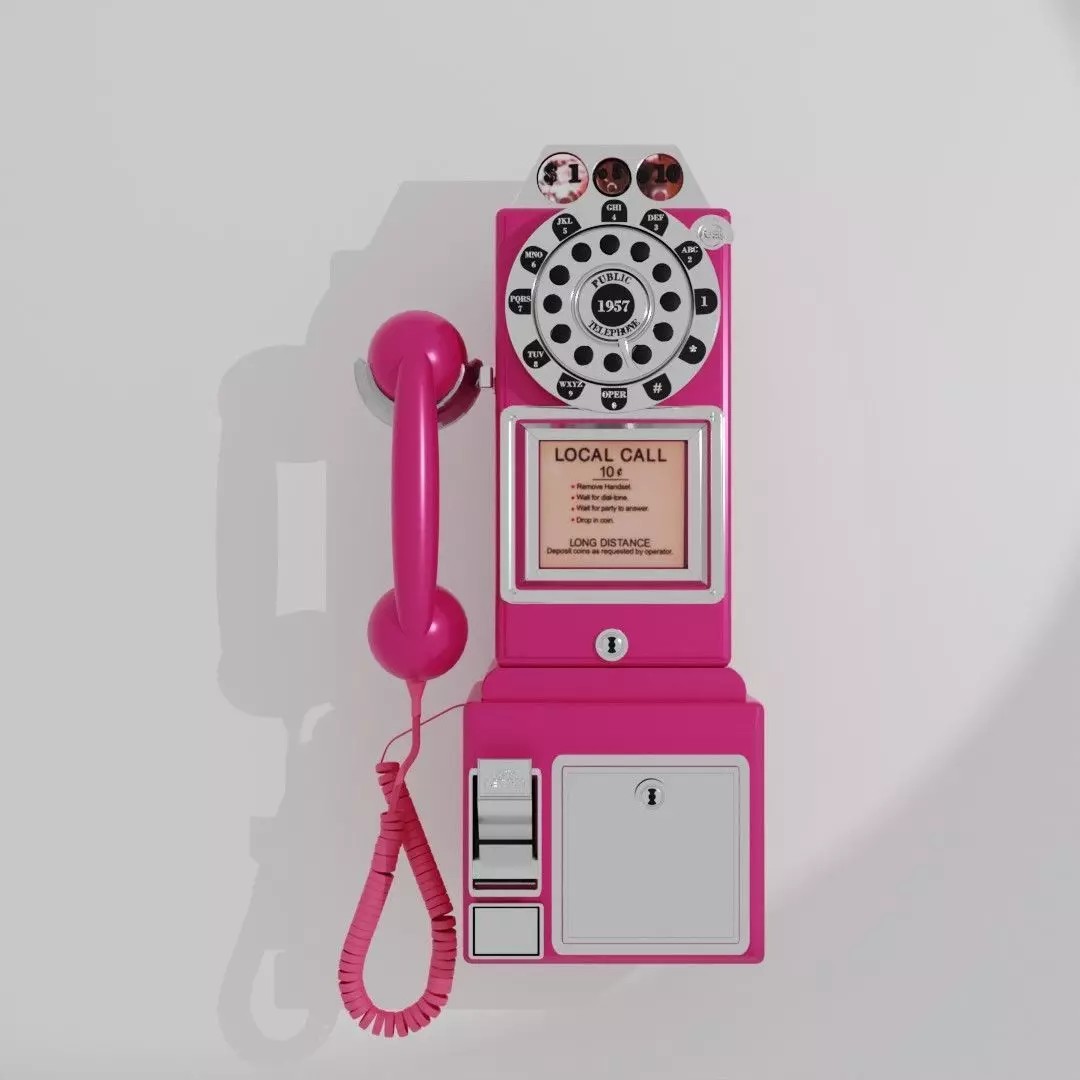 Vintage Payphone 3D Model – Classic Retro Phone Asset, FBX & OBJ - View 2