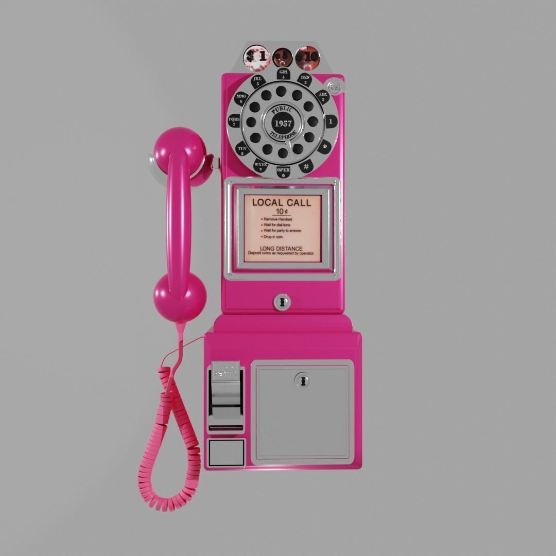 Vintage Payphone 3D Model – Classic Retro Phone Asset, FBX & OBJ - View 4