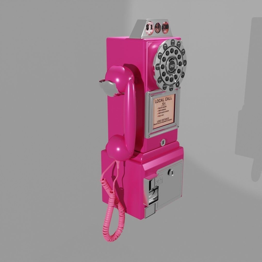 Vintage Payphone 3D Model – Classic Retro Phone Asset, FBX & OBJ - View 5