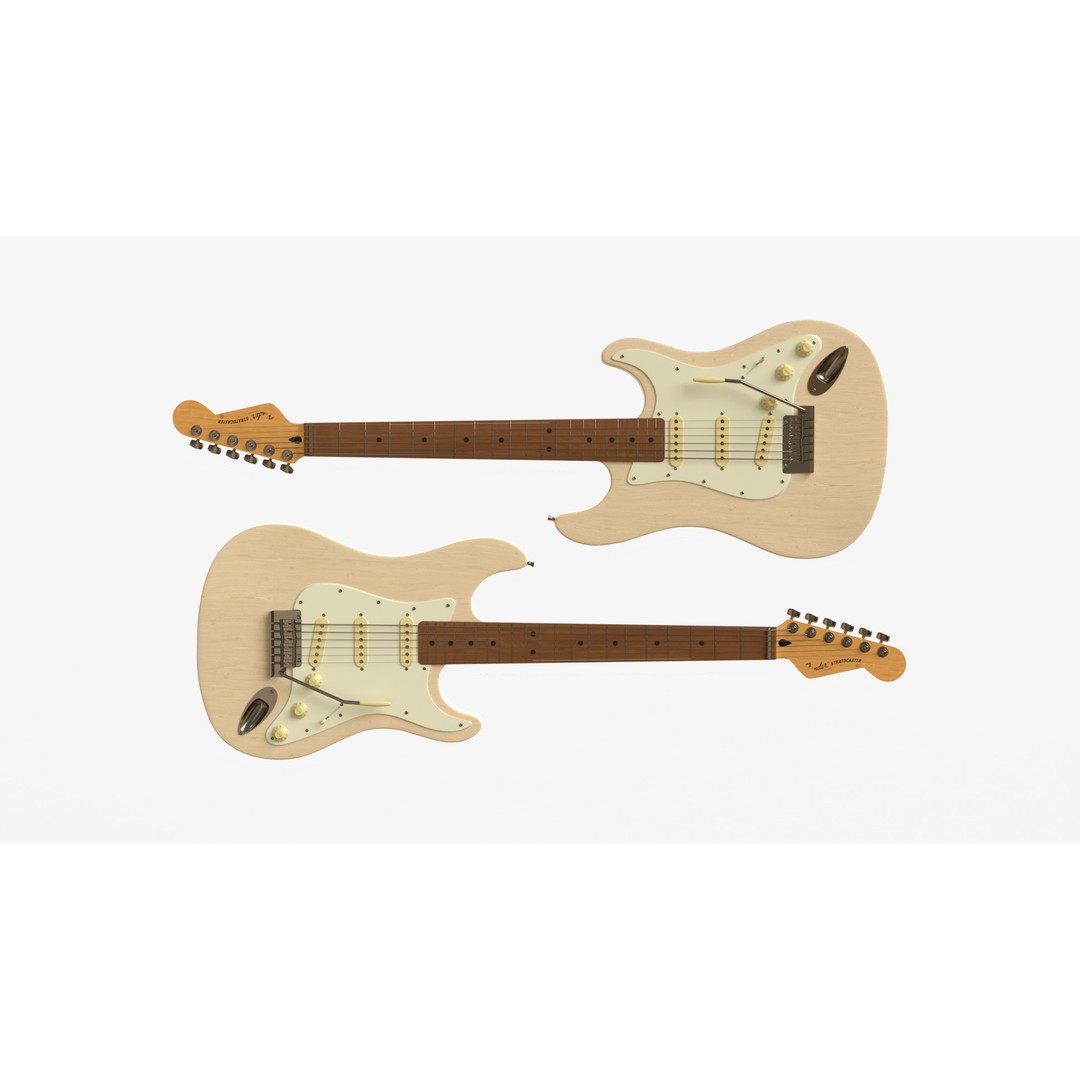 White Electric Guitar 3D Model – PBR Textures, FBX, Blender - View 3