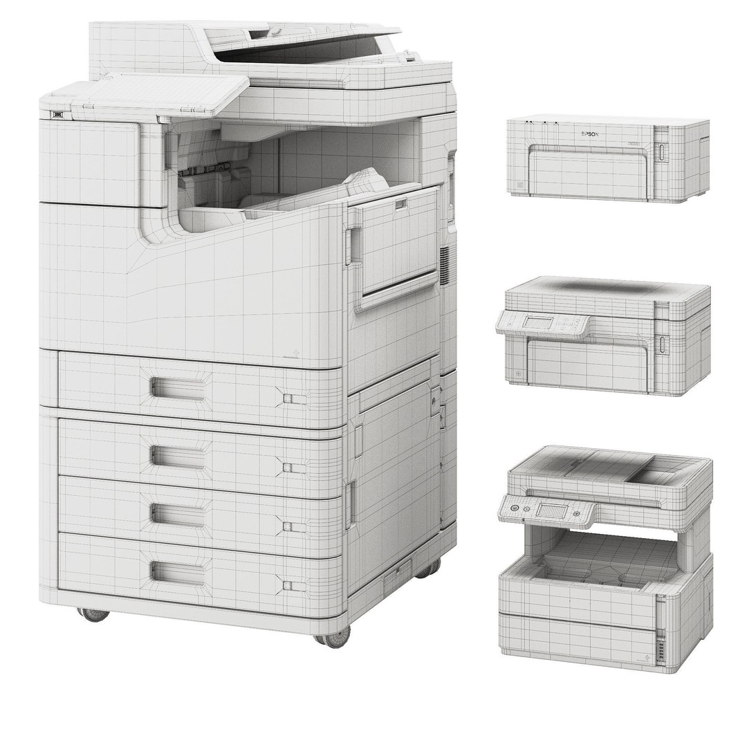 Epson Printer Set 3D Model – Detailed Office Equipment, FBX, OBJ - View 11