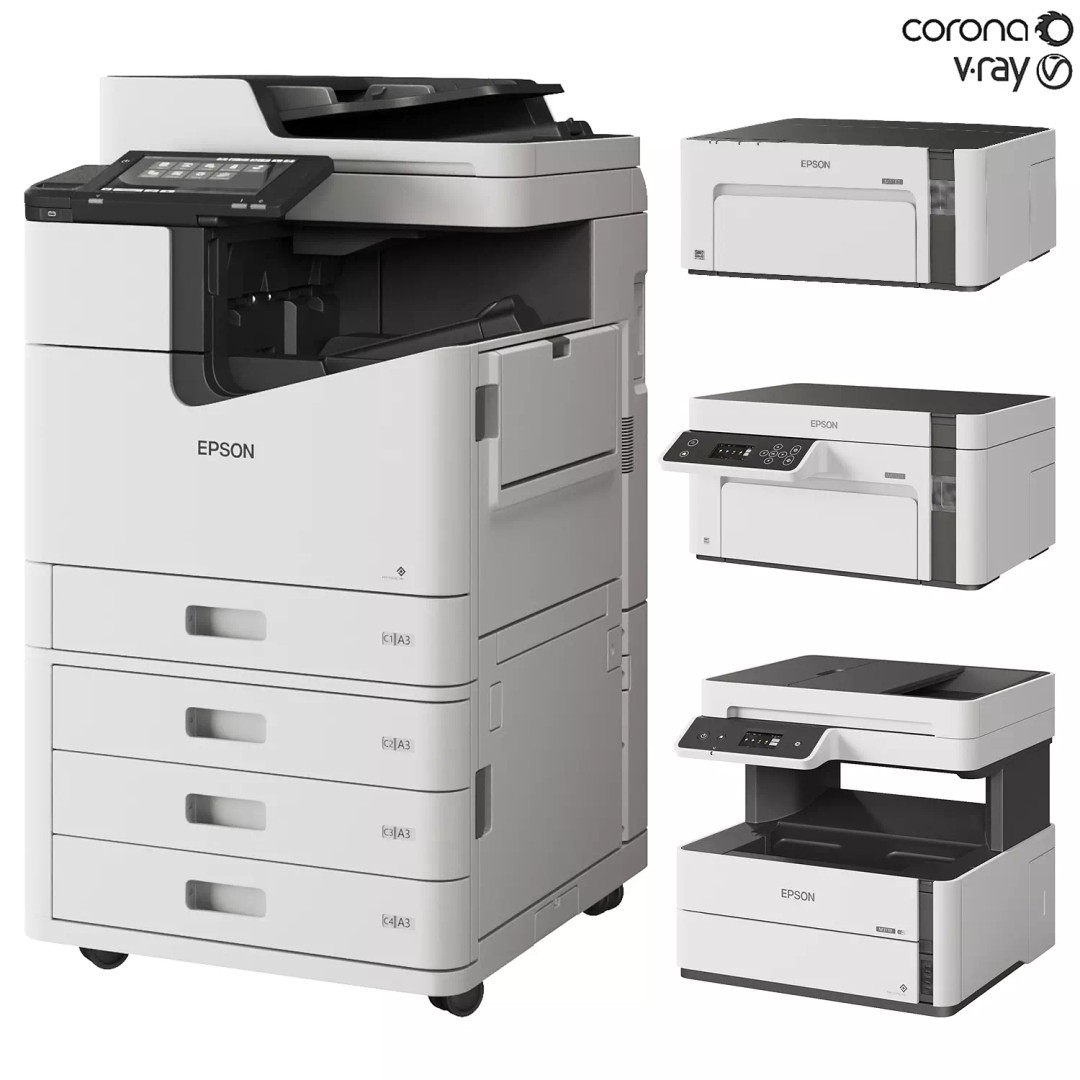 Epson Printer Set 3D Model – Detailed Office Equipment, FBX, OBJ - View 2